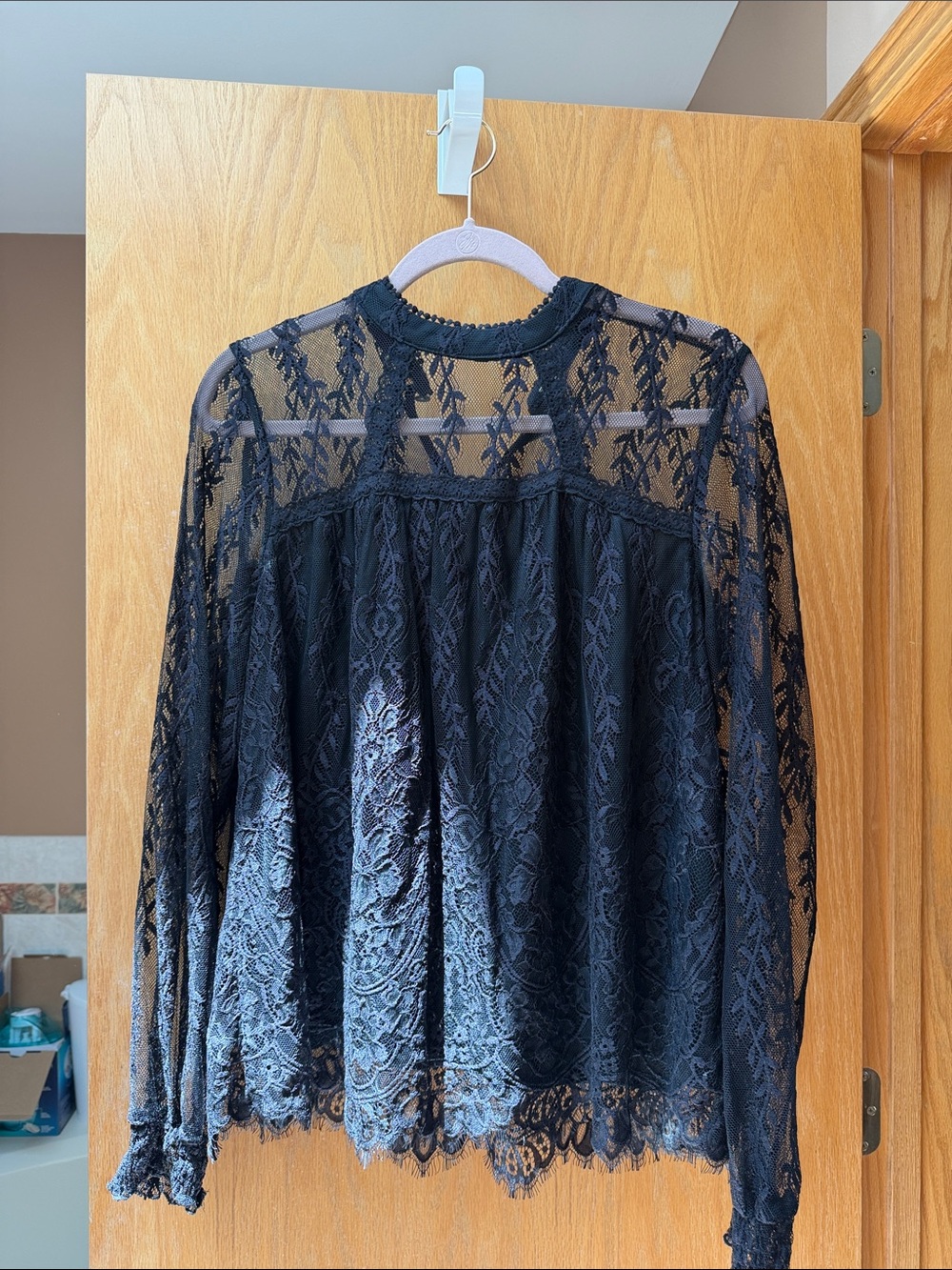 Xhilaration Black Lace Long-Sleeve Sheer Blouse